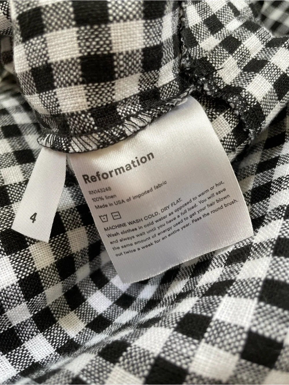 Reformation 100% linen black and white gingham cuffed high waist trousers 4
